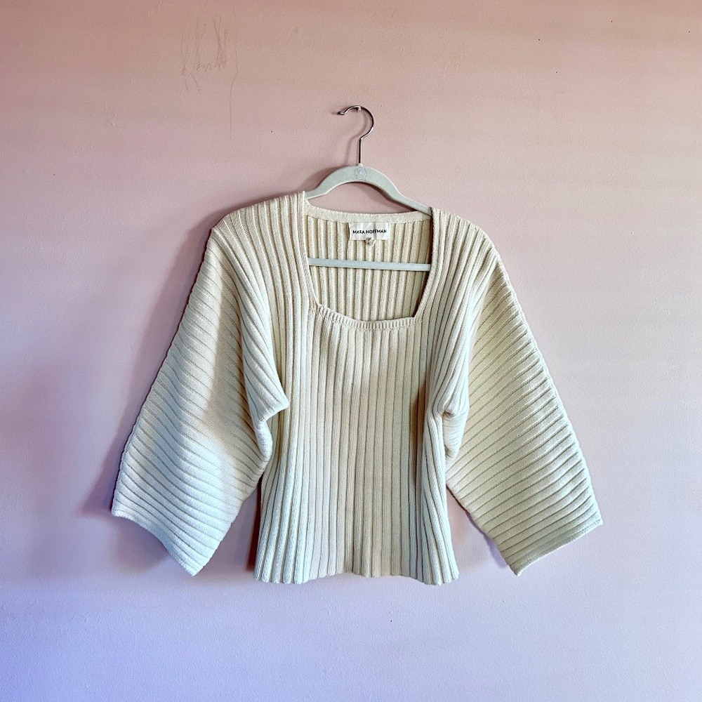 Mara Hoffman Jocelyn Cream Bell Sleeve Ribbed Knit Sweater – XS (Flexible Fit)